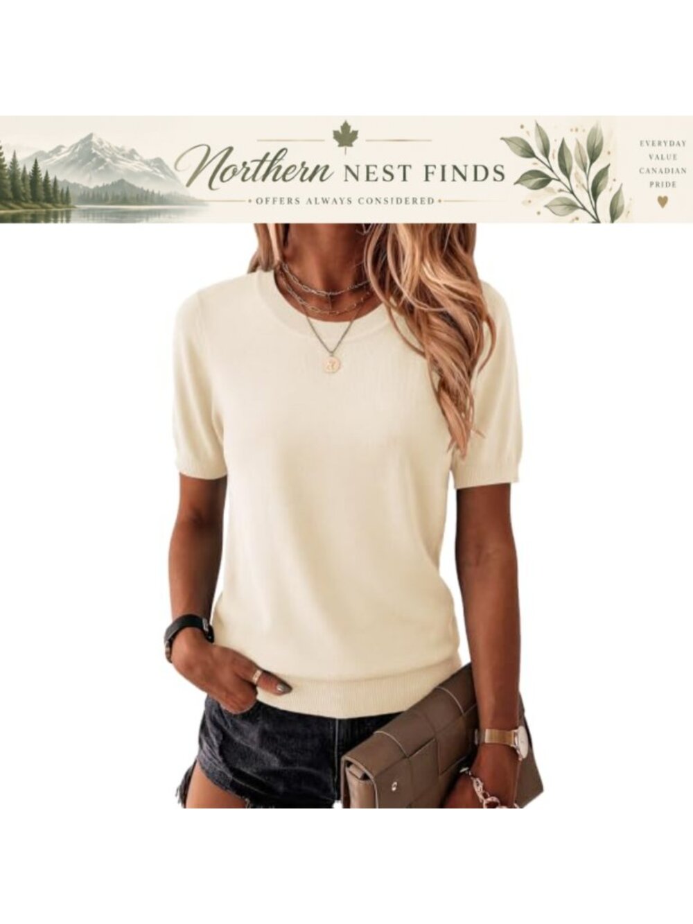 Women's Short Sleeve Crew Neck Pullover Sweater Lightweight Knit Casual Top